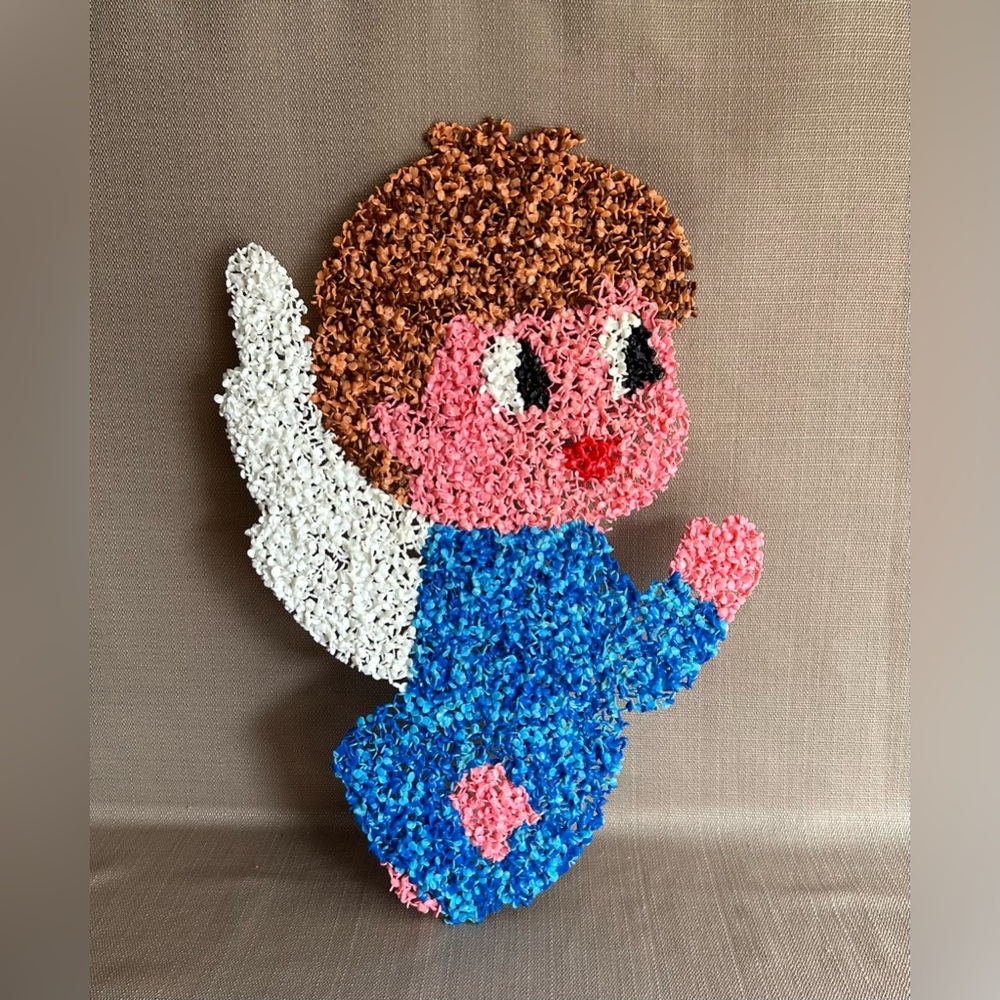 Vintage Popcorn Melted Plastic Retro Boy Angel Wall Decor